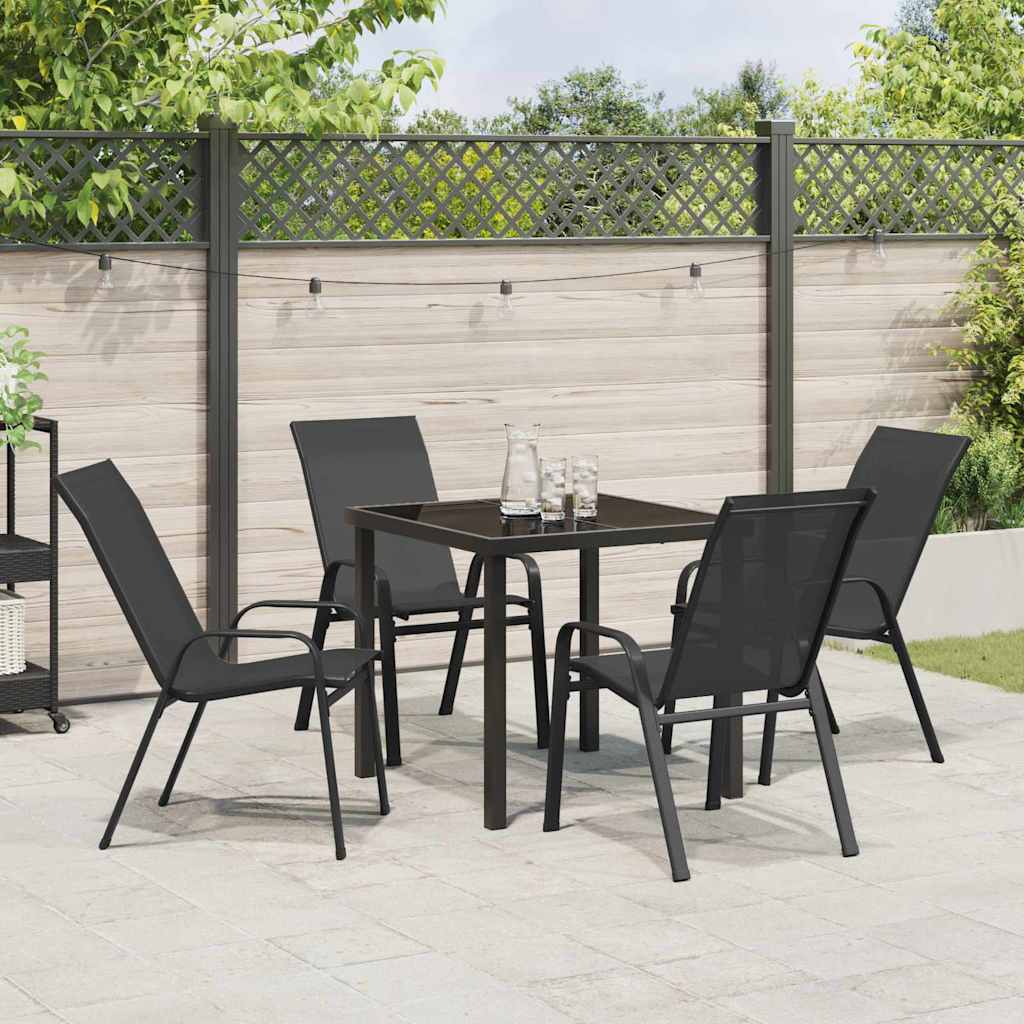 Set da Pranzo per Giardino 5 pcs Nero Textilene e acciaio - homemem39
