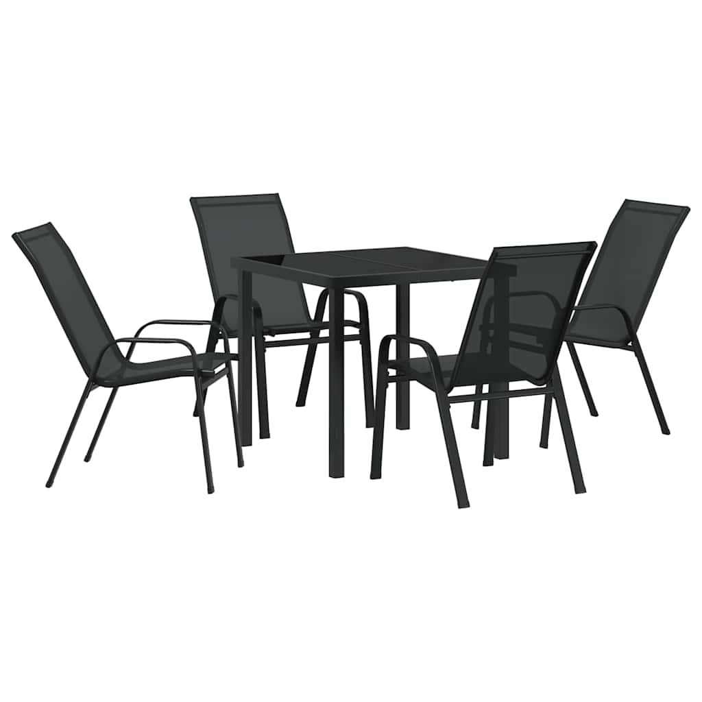 Set da Pranzo per Giardino 5 pcs Nero Textilene e acciaio - homemem39