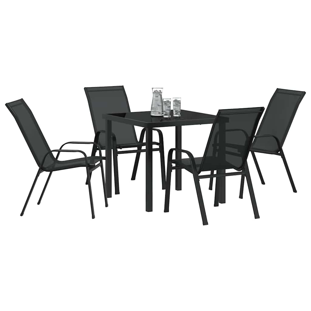 Set da Pranzo per Giardino 5 pcs Nero Textilene e acciaio - homemem39