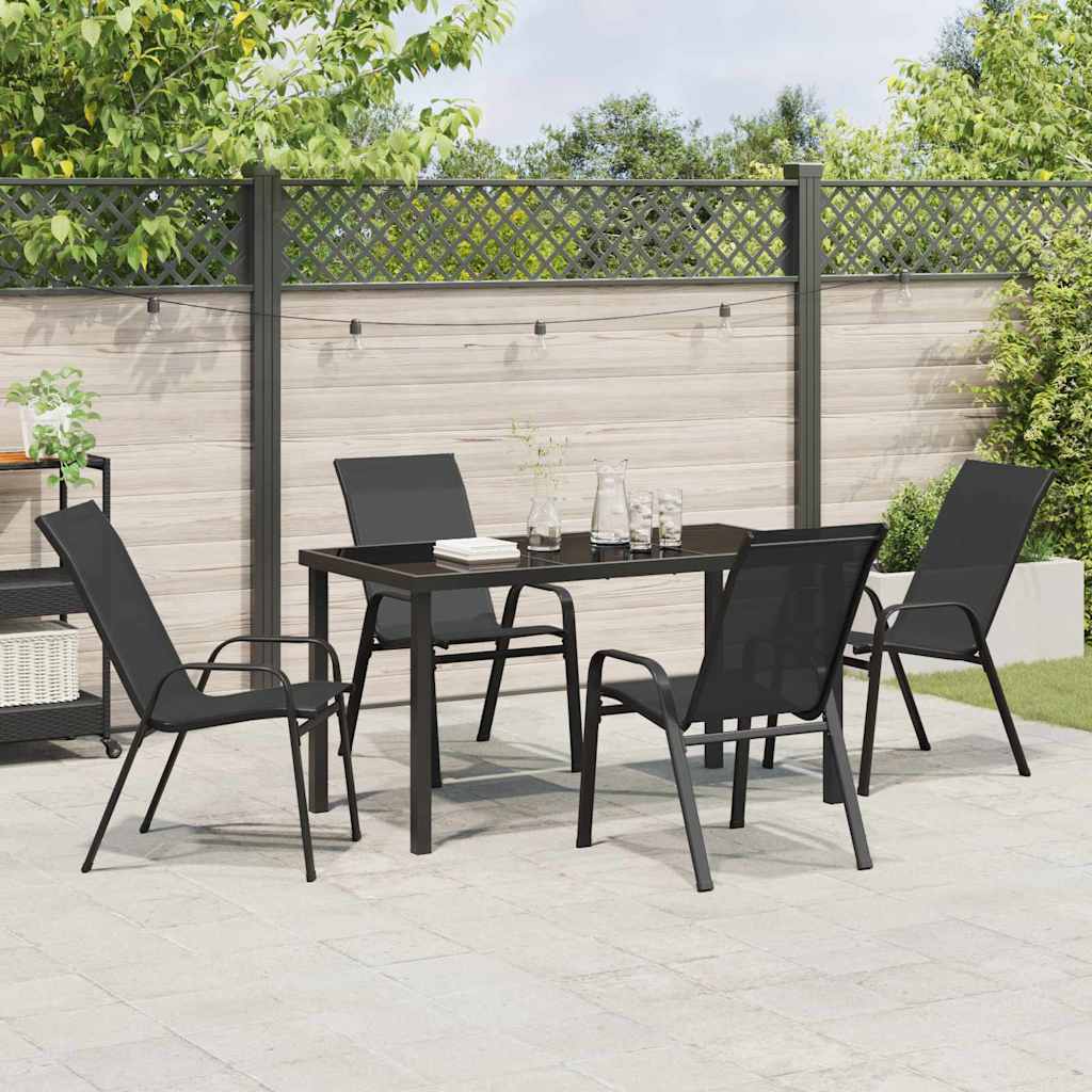 Set da Pranzo per Giardino 5 pcs Nero Textilene e acciaio - homemem39