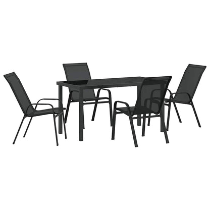 Set da Pranzo per Giardino 5 pcs Nero Textilene e acciaio - homemem39