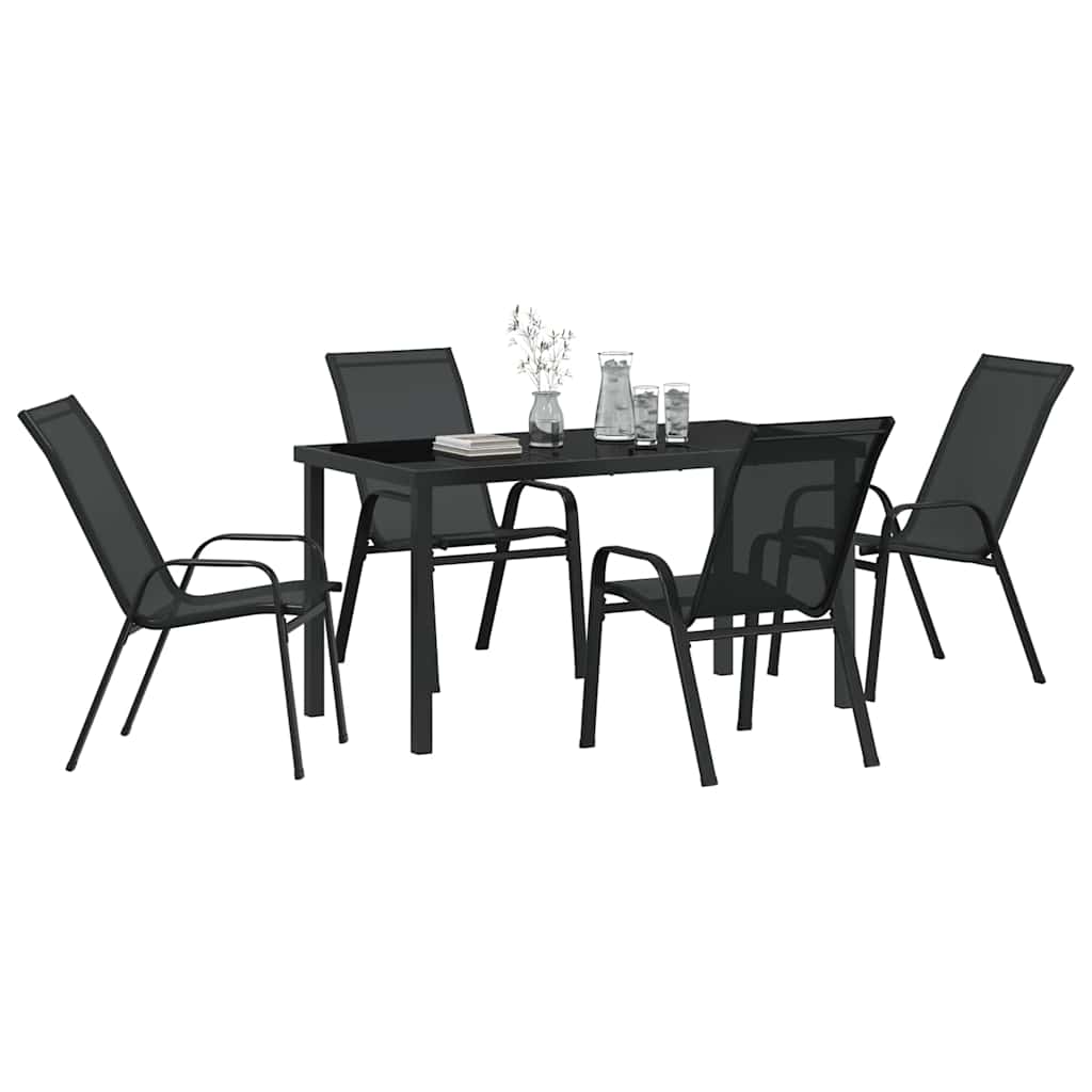 Set da Pranzo per Giardino 5 pcs Nero Textilene e acciaio - homemem39