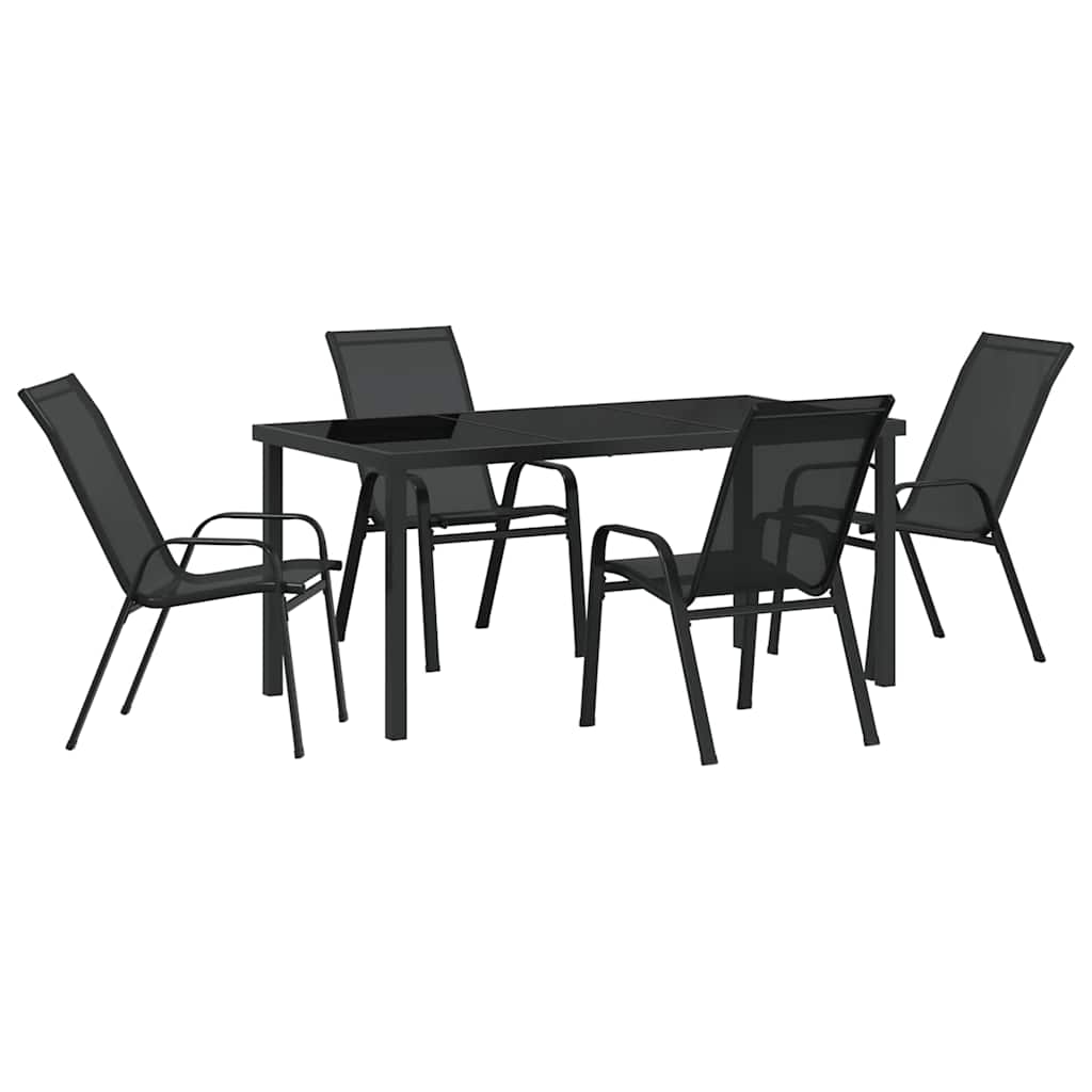 Set da Pranzo per Giardino 5 pcs Nero Textilene e acciaio - homemem39