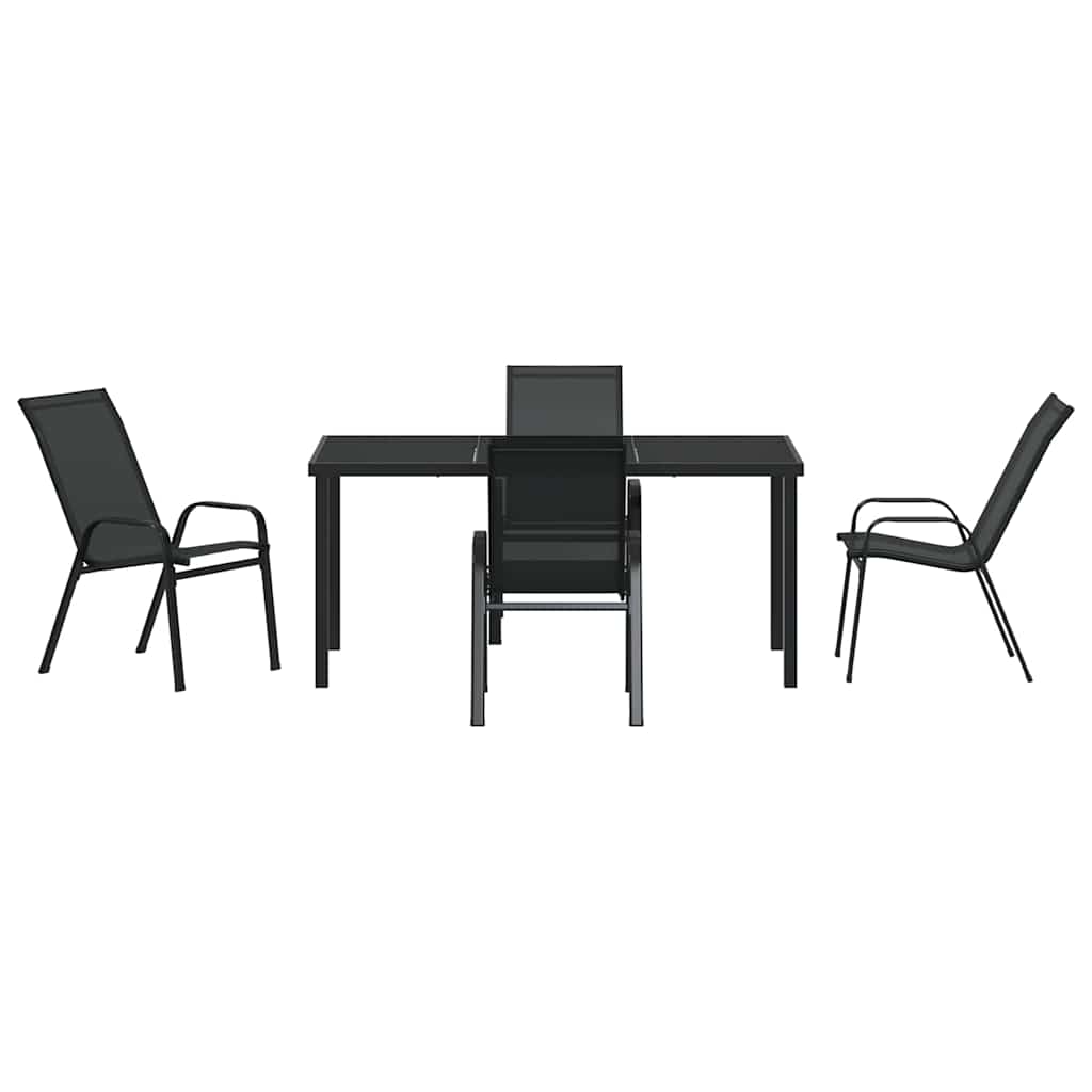 Set da Pranzo per Giardino 5 pcs Nero Textilene e acciaio - homemem39