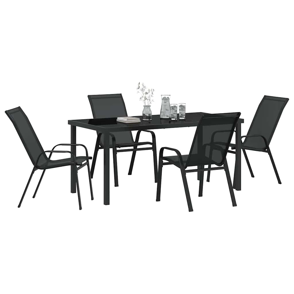 Set da Pranzo per Giardino 5 pcs Nero Textilene e acciaio - homemem39