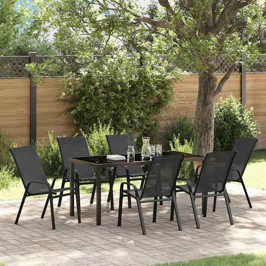 Set da Pranzo per Giardino 7 pcs Nero Textilene e acciaio - homemem39