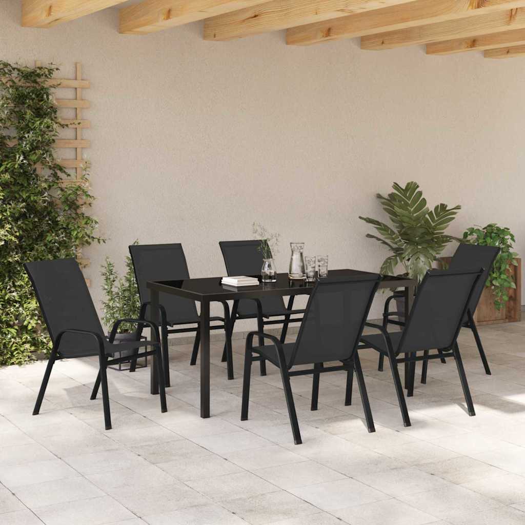 Set da Pranzo per Giardino 7 pcs Nero Textilene e acciaio - homemem39