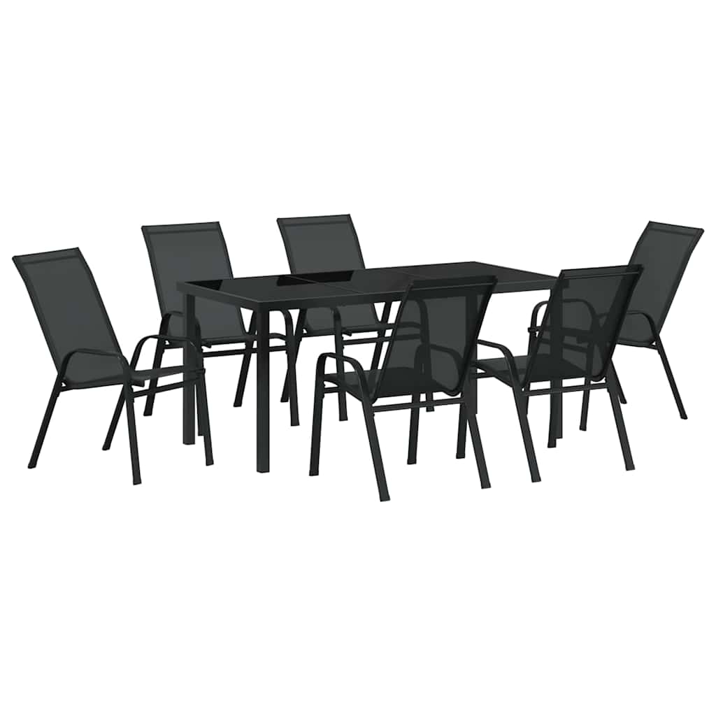 Set da Pranzo per Giardino 7 pcs Nero Textilene e acciaio - homemem39