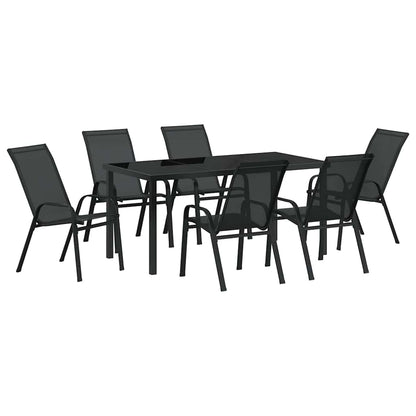 Set da Pranzo per Giardino 7 pcs Nero Textilene e acciaio - homemem39