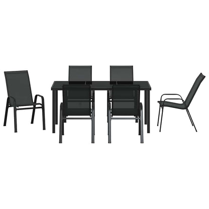 Set da Pranzo per Giardino 7 pcs Nero Textilene e acciaio - homemem39