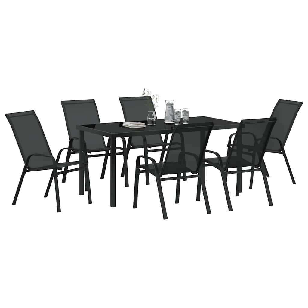 Set da Pranzo per Giardino 7 pcs Nero Textilene e acciaio - homemem39
