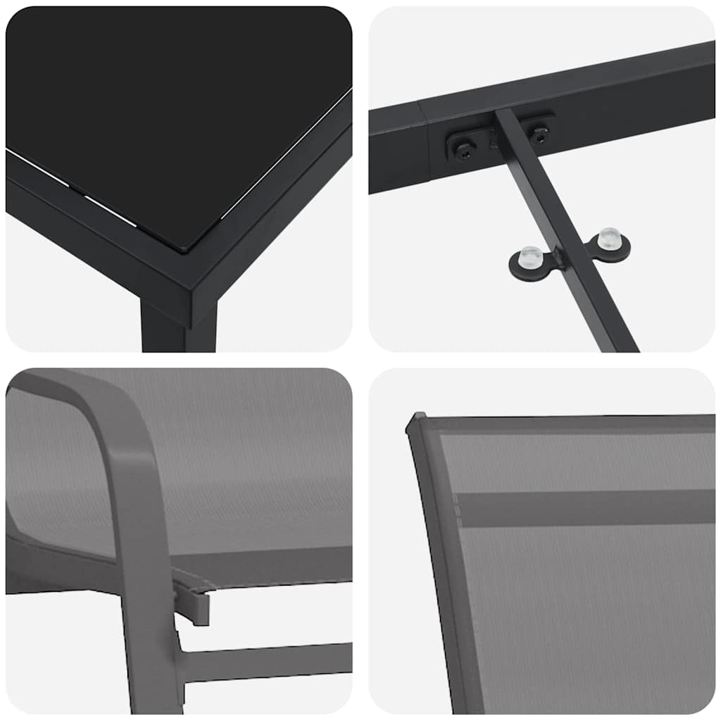 Set da Pranzo per Giardino 7 pcs Grigio Textilene e acciaio - homemem39