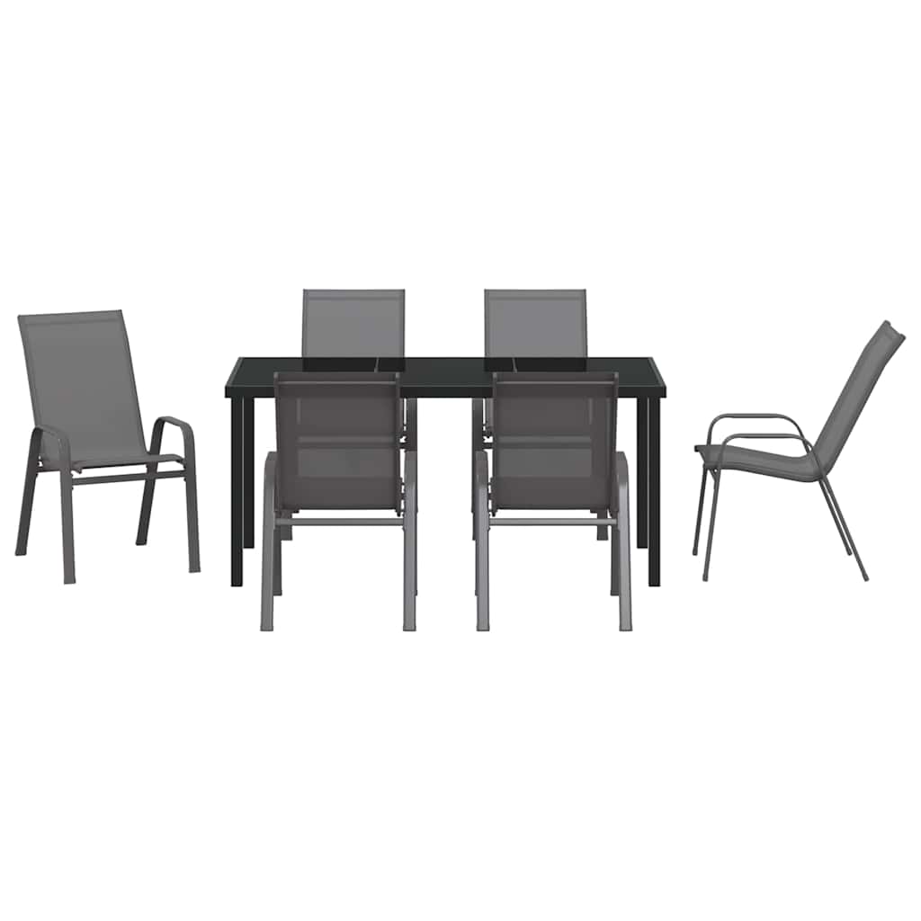 Set da Pranzo per Giardino 7 pcs Grigio Textilene e acciaio - homemem39