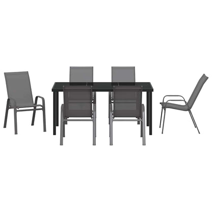 Set da Pranzo per Giardino 7 pcs Grigio Textilene e acciaio - homemem39