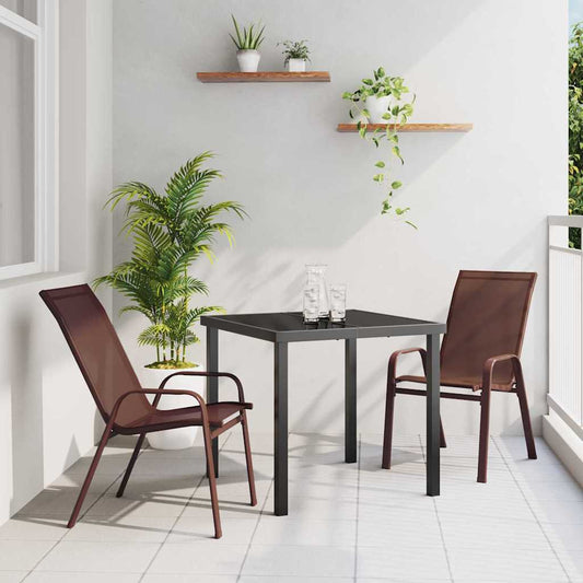 Set da Pranzo per Giardino 3 pcs Marrone Textilene e acciaio - homemem39