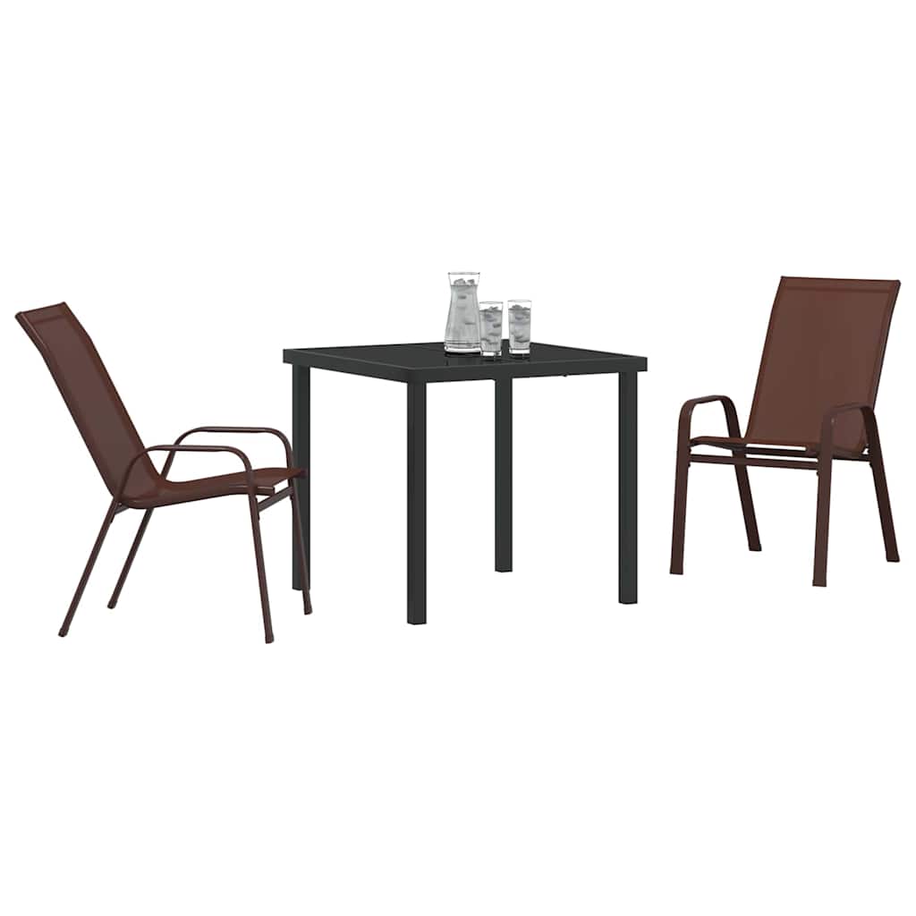 Set da Pranzo per Giardino 3 pcs Marrone Textilene e acciaio - homemem39