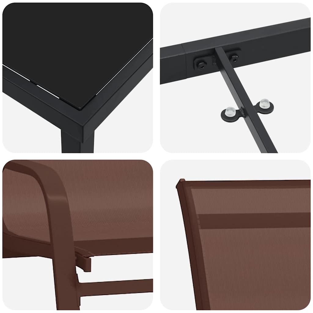 Set da Pranzo per Giardino 5 pcs Marrone Textilene e acciaio - homemem39