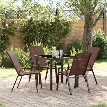 Set da Pranzo per Giardino 5 pcs Marrone Textilene e acciaio - homemem39
