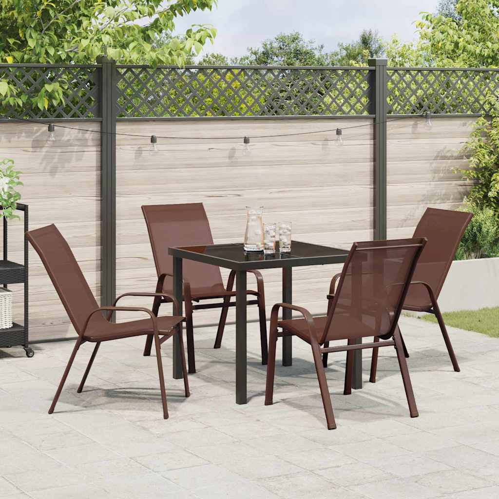 Set da Pranzo per Giardino 5 pcs Marrone Textilene e acciaio - homemem39
