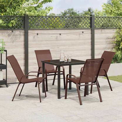 Set da Pranzo per Giardino 5 pcs Marrone Textilene e acciaio - homemem39