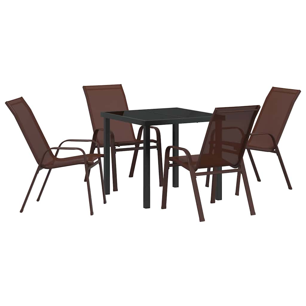 Set da Pranzo per Giardino 5 pcs Marrone Textilene e acciaio - homemem39