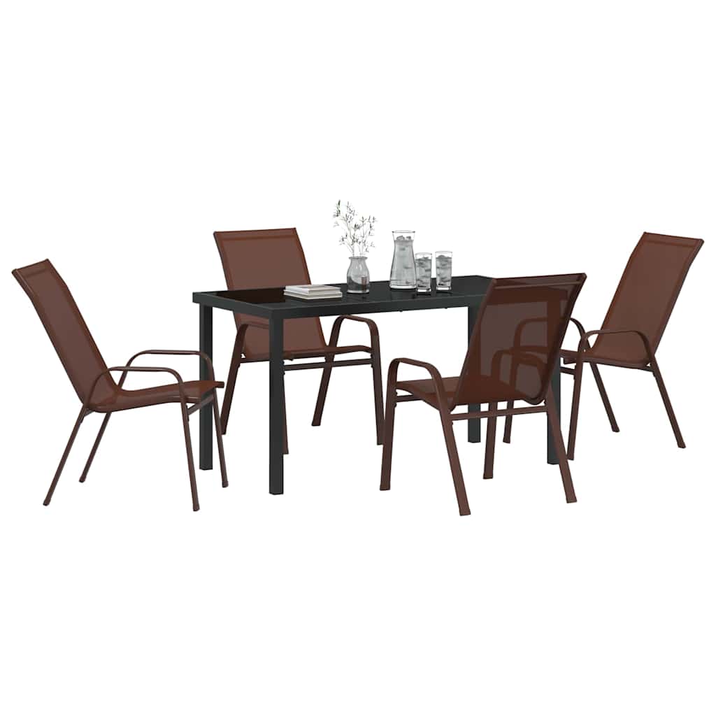 Set da Pranzo per Giardino 5 pcs Marrone Textilene e acciaio - homemem39