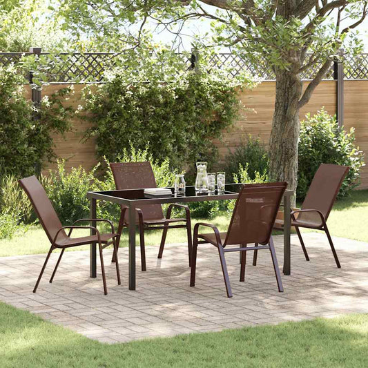 Set da Pranzo per Giardino 5 pcs Marrone Textilene e acciaio - homemem39
