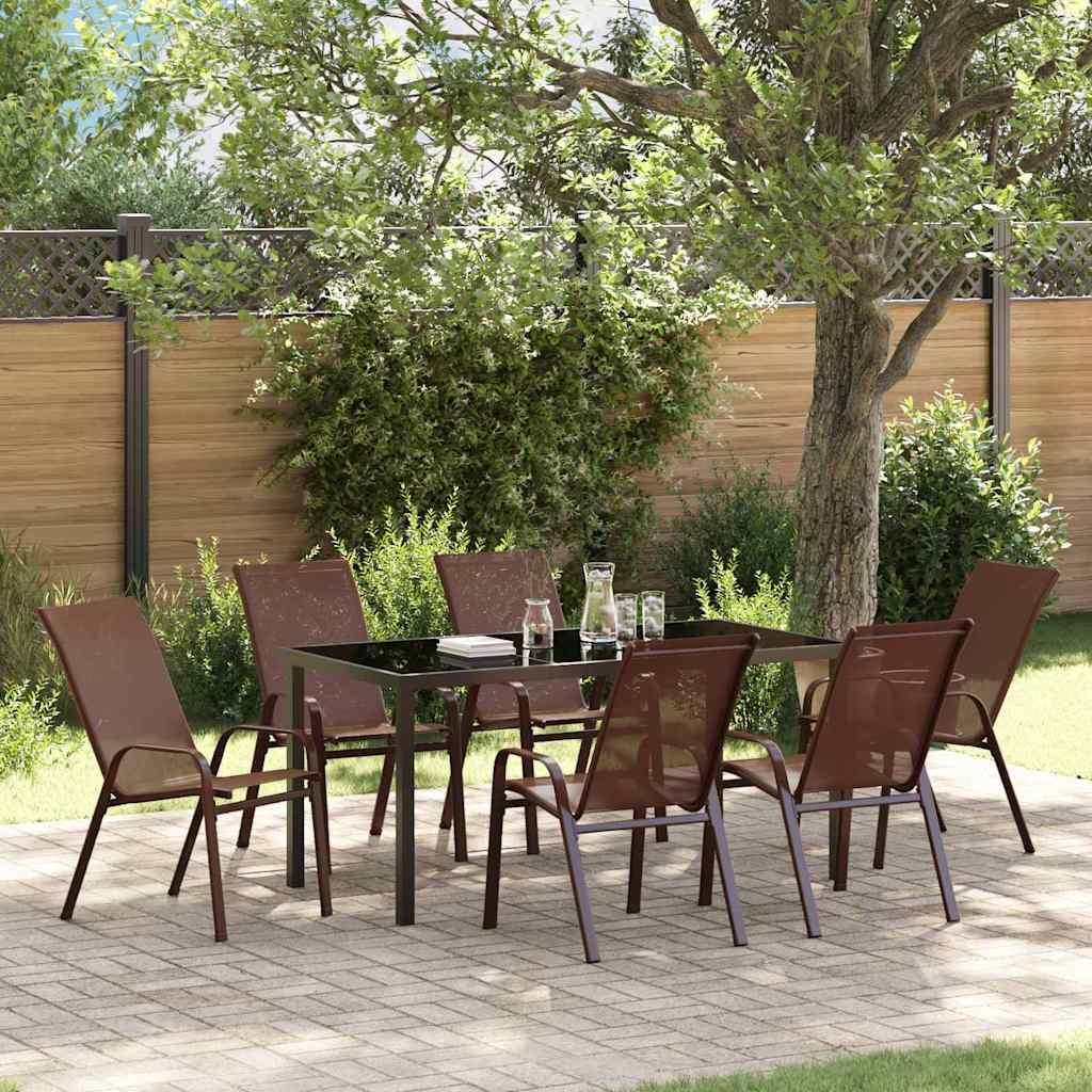 Set da Pranzo per Giardino 7 pcs Marrone Textilene e acciaio - homemem39