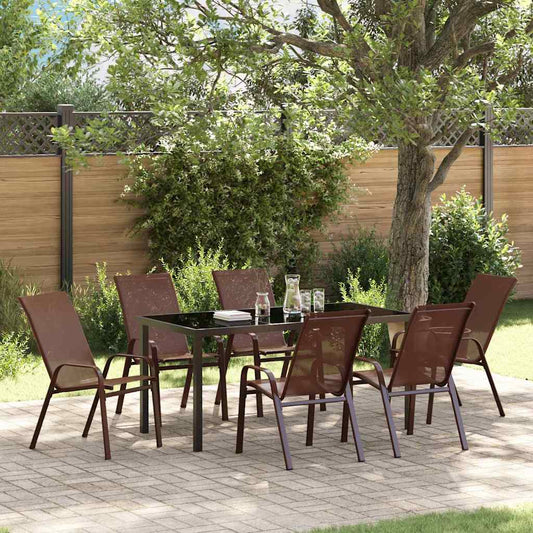 Set da Pranzo per Giardino 7 pcs Marrone Textilene e acciaio - homemem39