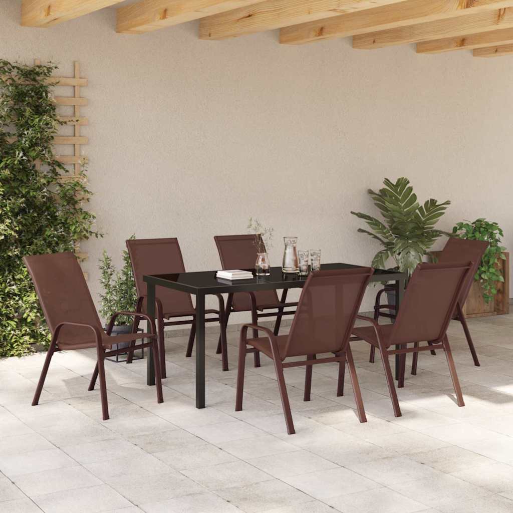Set da Pranzo per Giardino 7 pcs Marrone Textilene e acciaio - homemem39