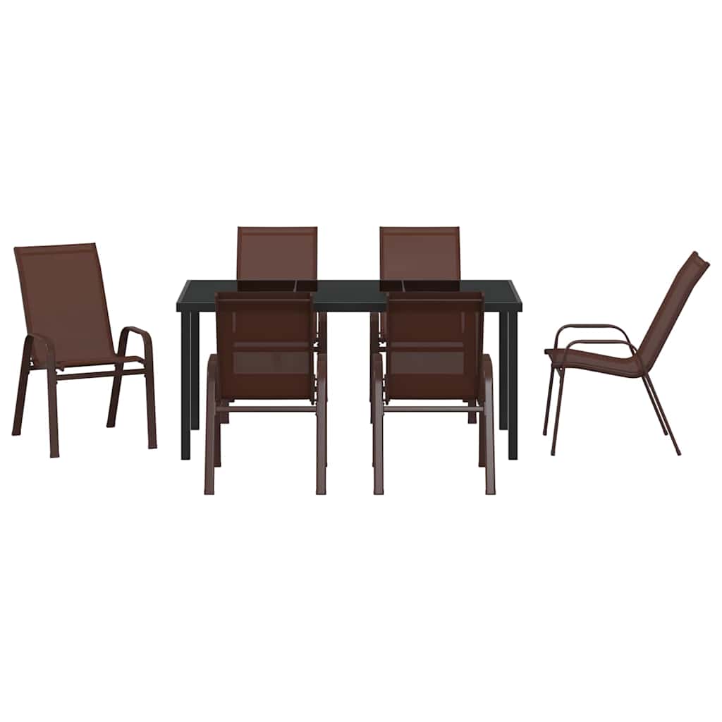 Set da Pranzo per Giardino 7 pcs Marrone Textilene e acciaio - homemem39
