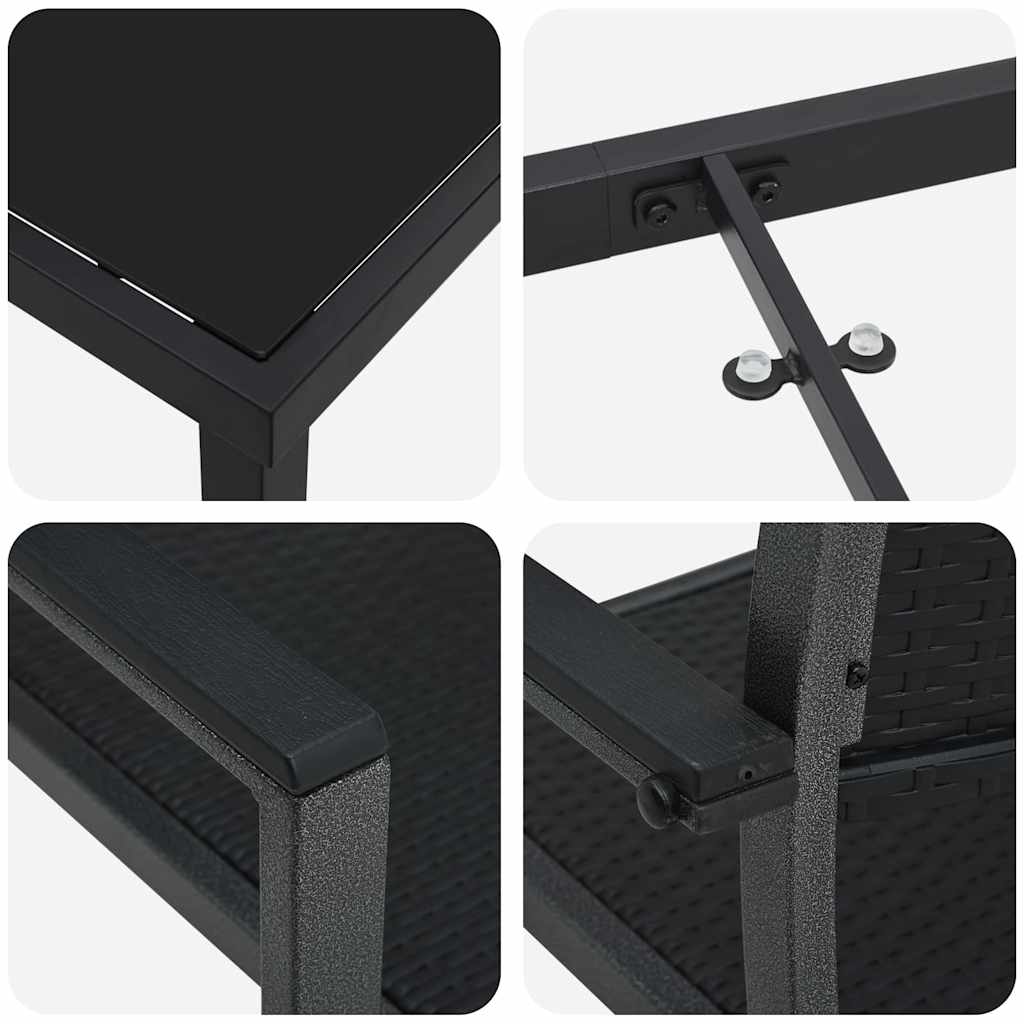 Set da Pranzo per Giardino 3 pcs Nero Poly Rattan - homemem39