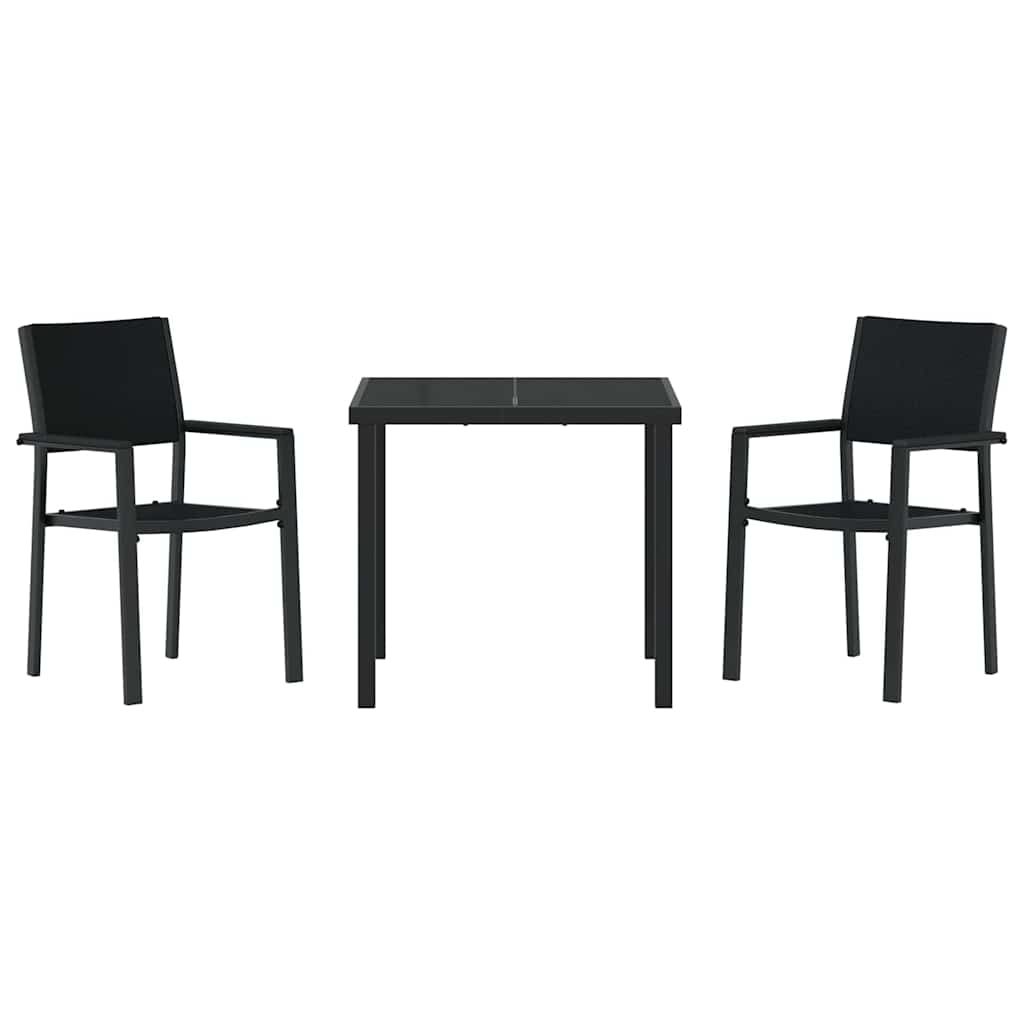 Set da Pranzo per Giardino 3 pcs Nero Poly Rattan - homemem39