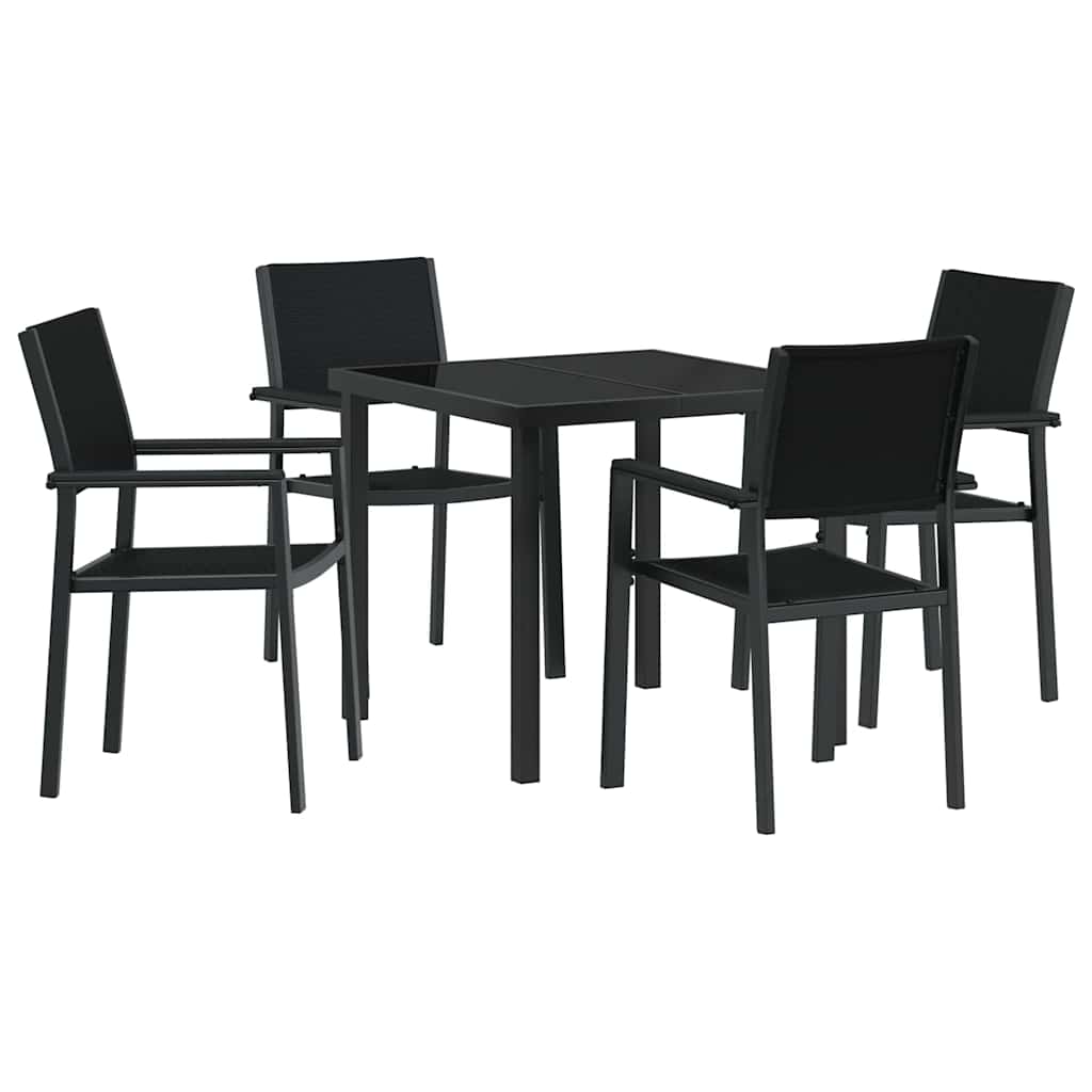 Set da Pranzo per Giardino 5 pcs Nero Poly Rattan - homemem39