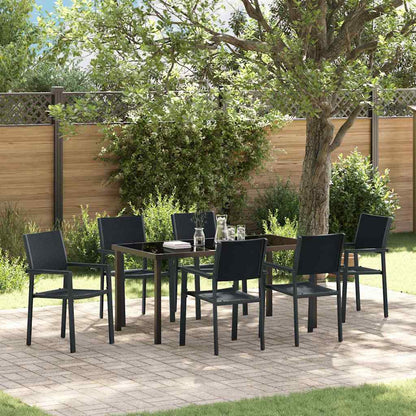Set da Pranzo per Giardino 7 pcs Nero Poly Rattan - homemem39