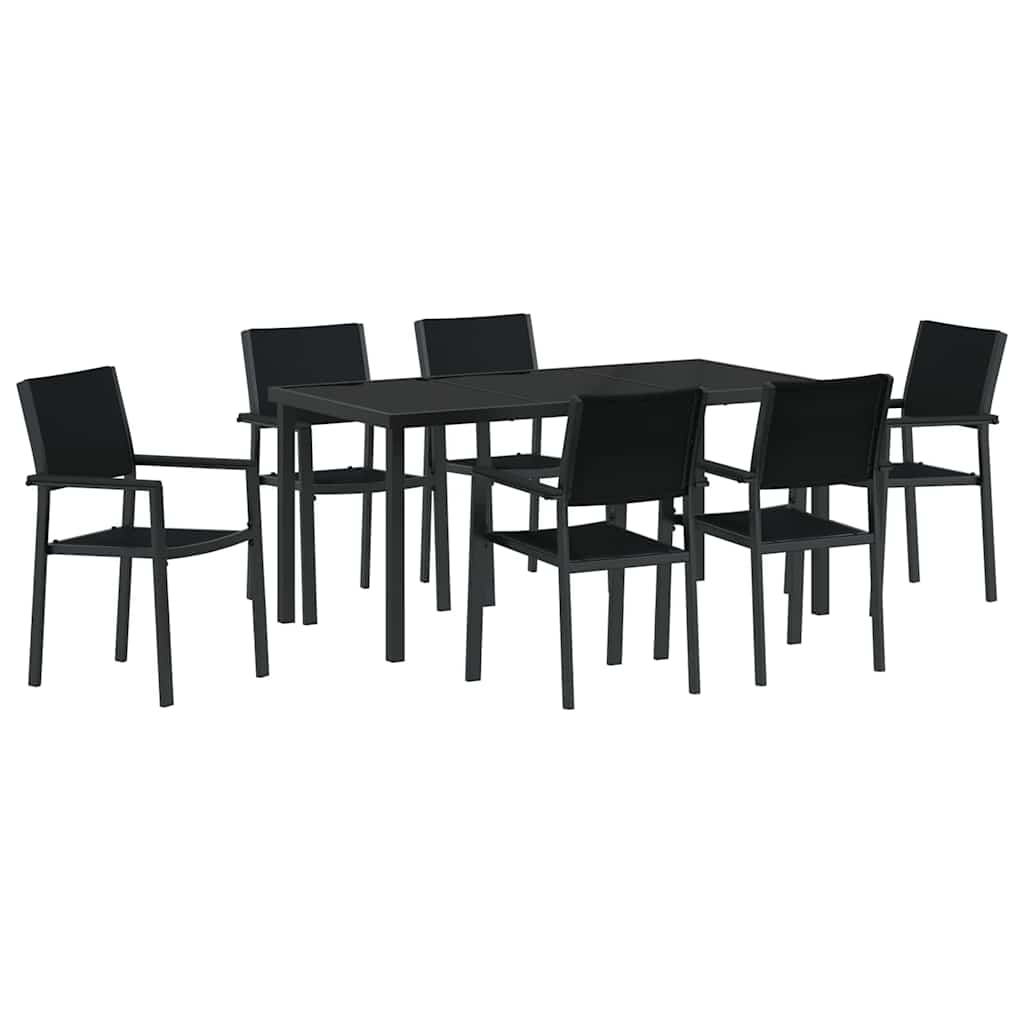 Set da Pranzo per Giardino 7 pcs Nero Poly Rattan - homemem39