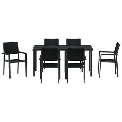 Set da Pranzo per Giardino 7 pcs Nero Poly Rattan - homemem39