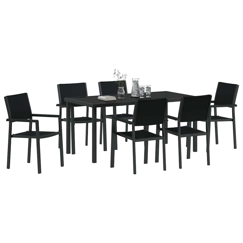 Set da Pranzo per Giardino 7 pcs Nero Poly Rattan - homemem39