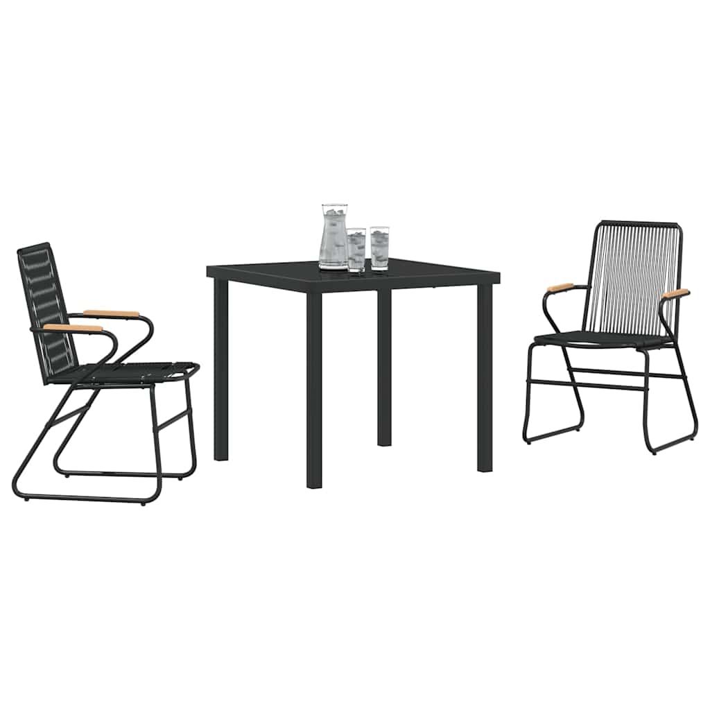 Set da Pranzo per Giardino 3 pcs Nero Rattan in PVC - homemem39