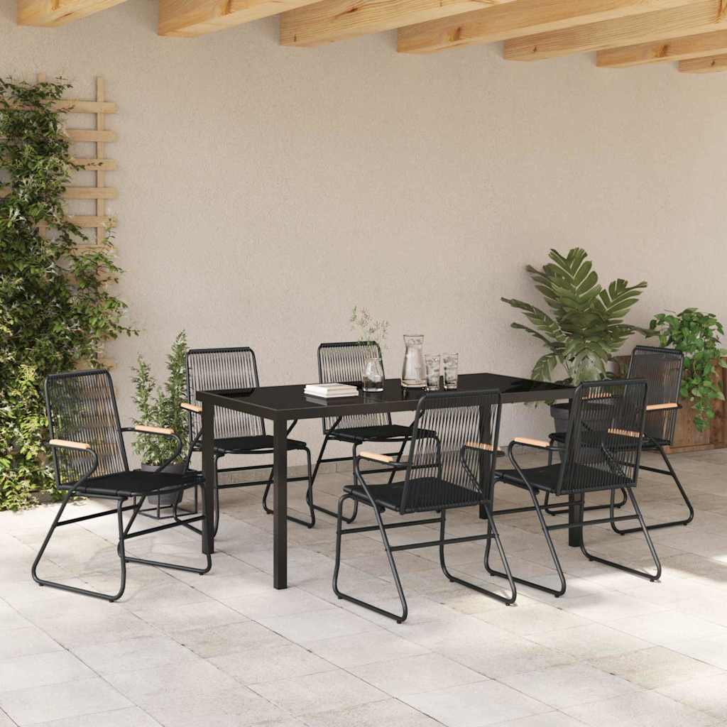 Set da Pranzo per Giardino 7 pcs Nero Rattan in PVC - homemem39