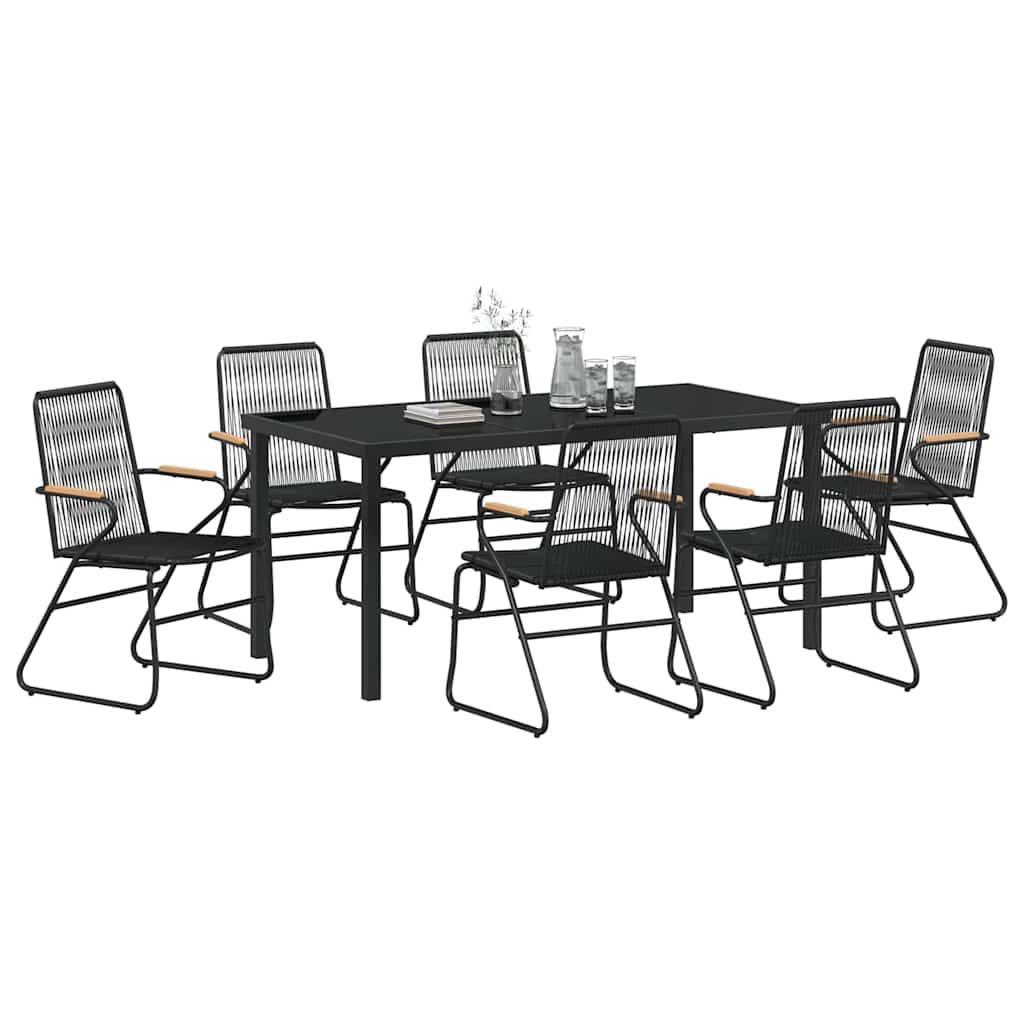 Set da Pranzo per Giardino 7 pcs Nero Rattan in PVC - homemem39