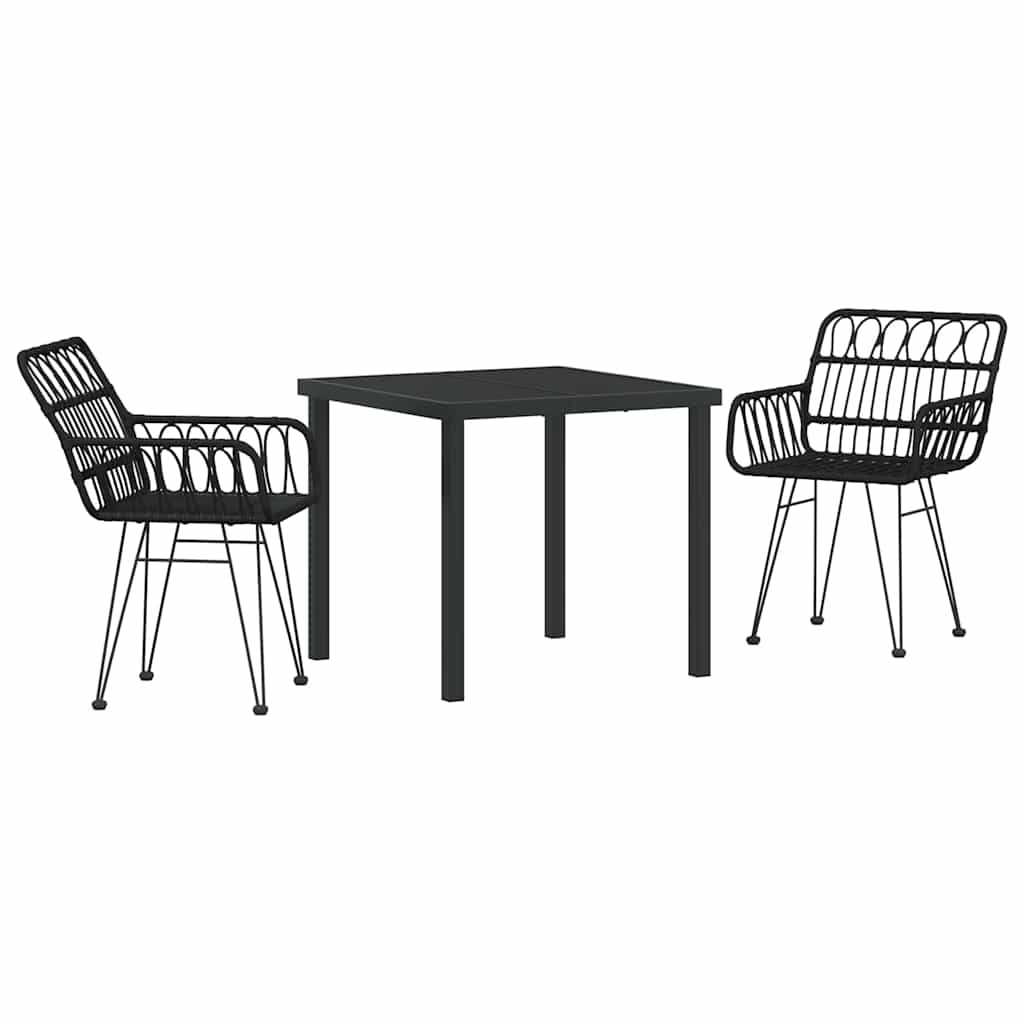 Set da Pranzo per Giardino 3 pcs Nero Poly Rattan - homemem39