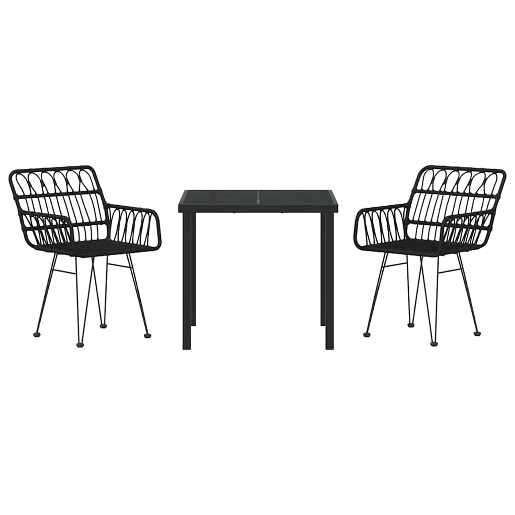 Set da Pranzo per Giardino 3 pcs Nero Poly Rattan - homemem39