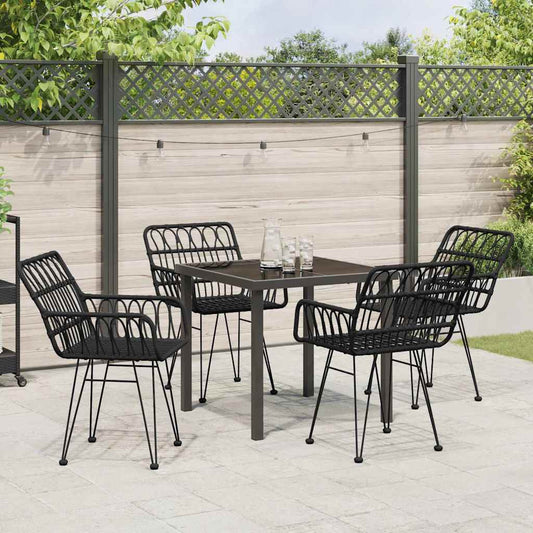 Set da Pranzo per Giardino 5 pcs Nero Poly Rattan - homemem39