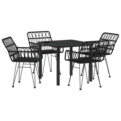 Set da Pranzo per Giardino 5 pcs Nero Poly Rattan - homemem39