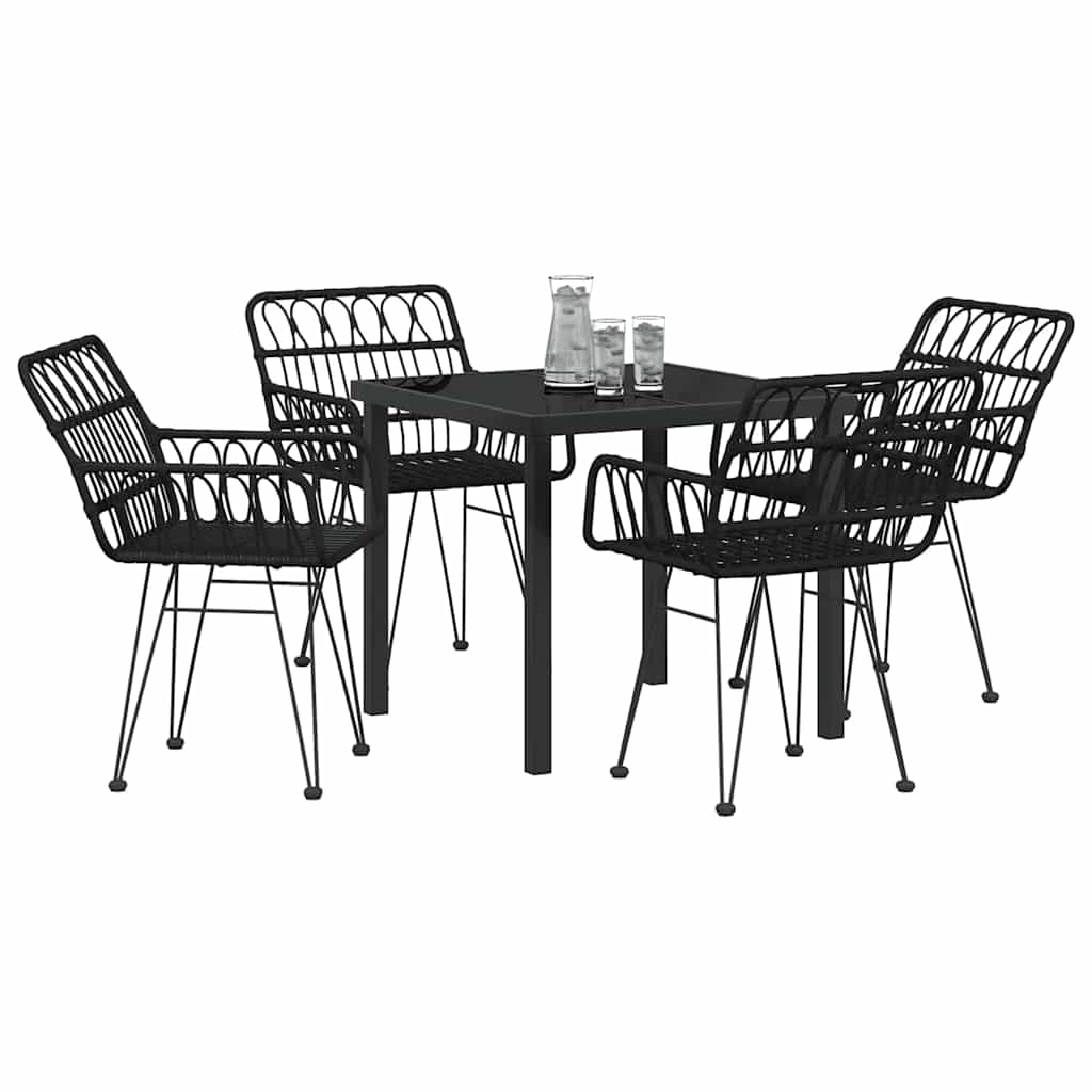 Set da Pranzo per Giardino 5 pcs Nero Poly Rattan - homemem39