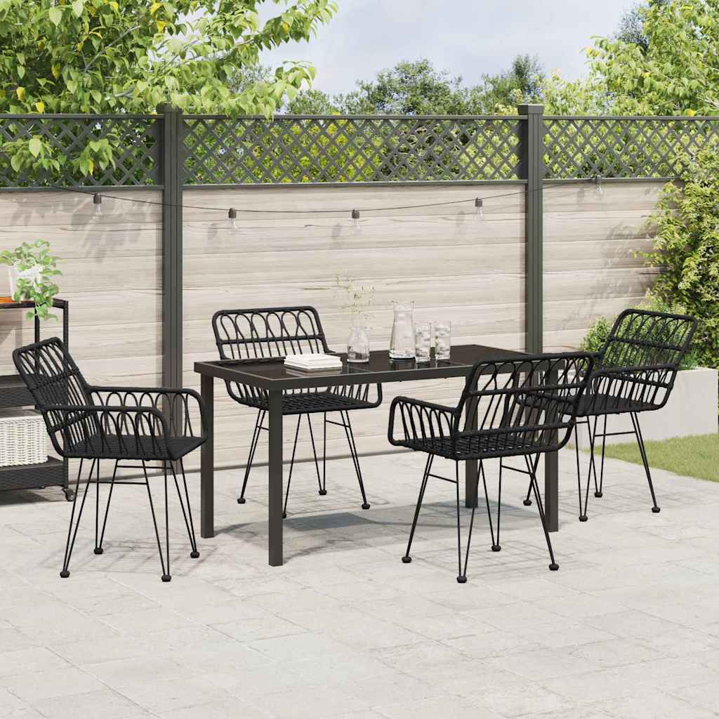 Set da Pranzo per Giardino 5 pcs Nero Poly Rattan - homemem39