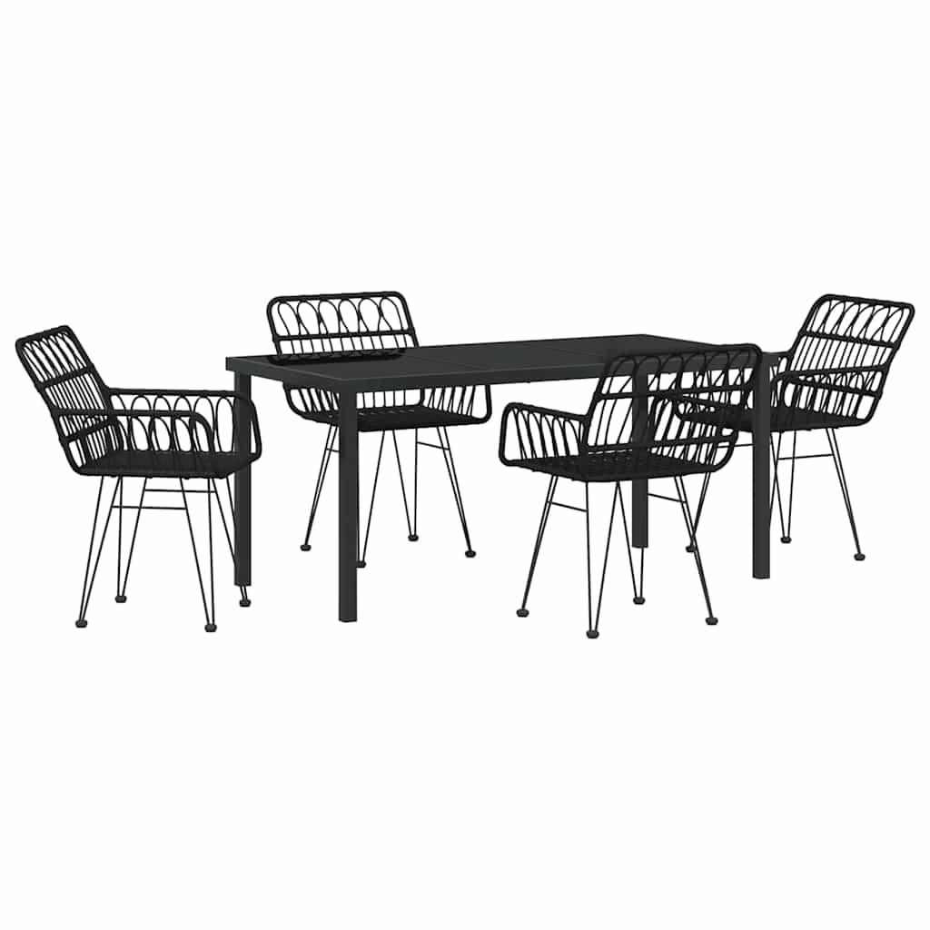Set da Pranzo per Giardino 5 pcs Nero Poly Rattan - homemem39