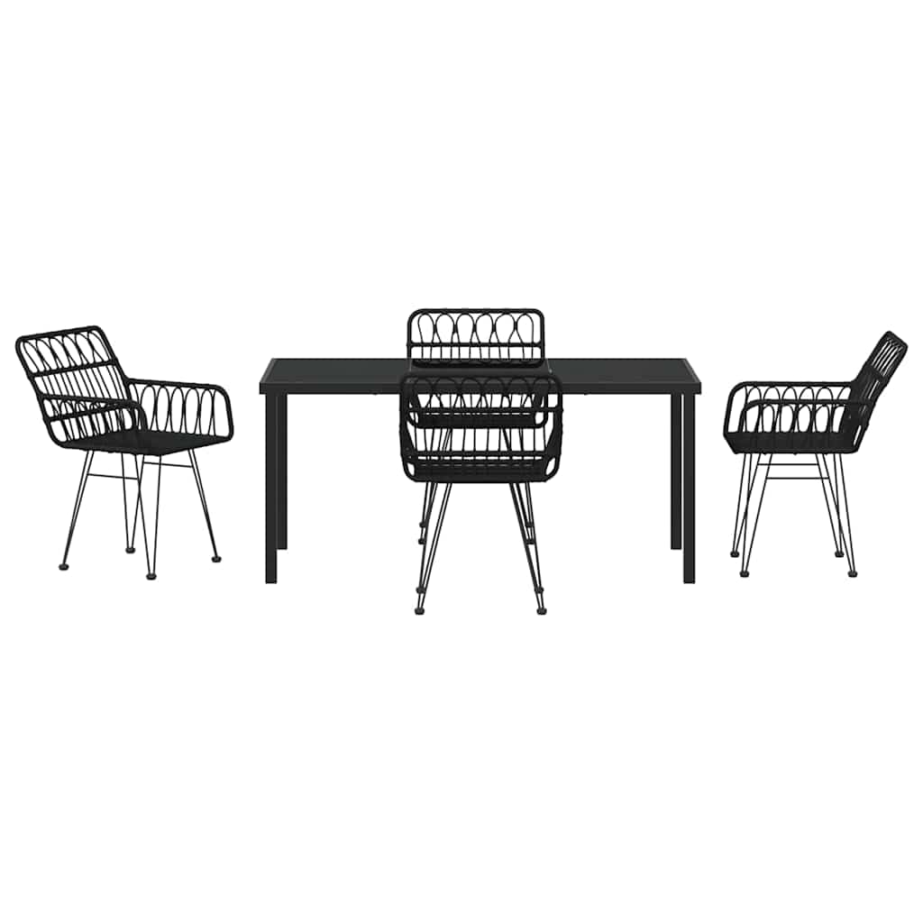 Set da Pranzo per Giardino 5 pcs Nero Poly Rattan - homemem39