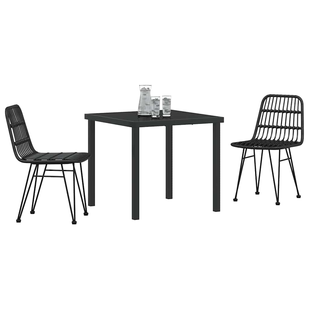 Set da Pranzo per Giardino 3 pcs Nero Poly Rattan - homemem39